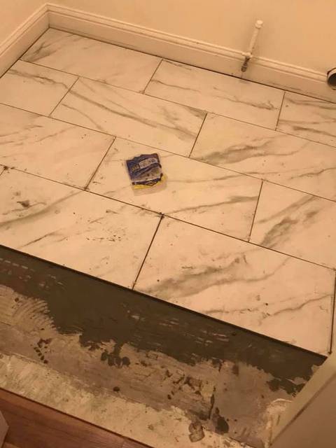 Laundry-room tile mid-install